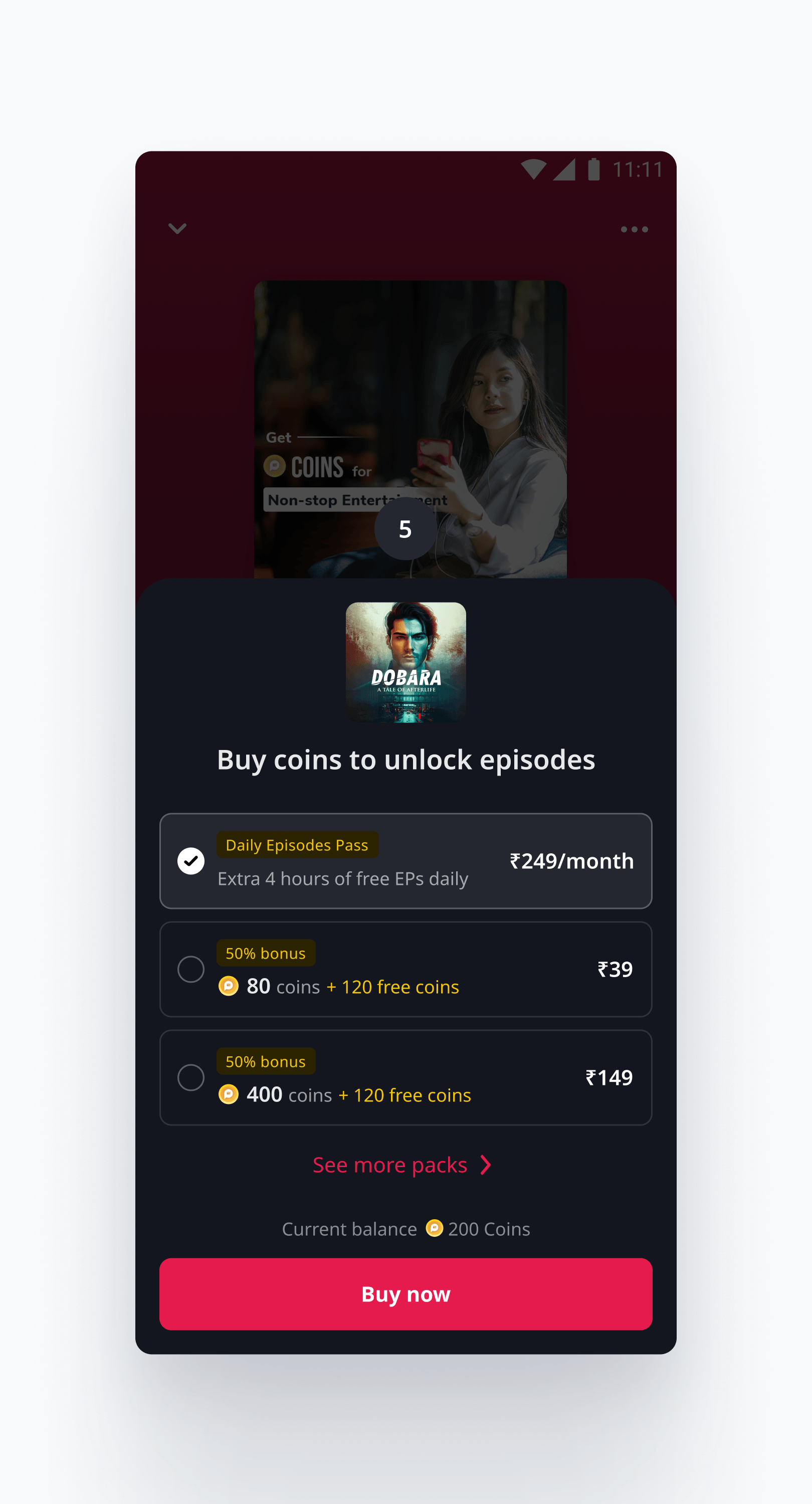 Early Daily Episode Pass threshold built on the existing coin purchase interface